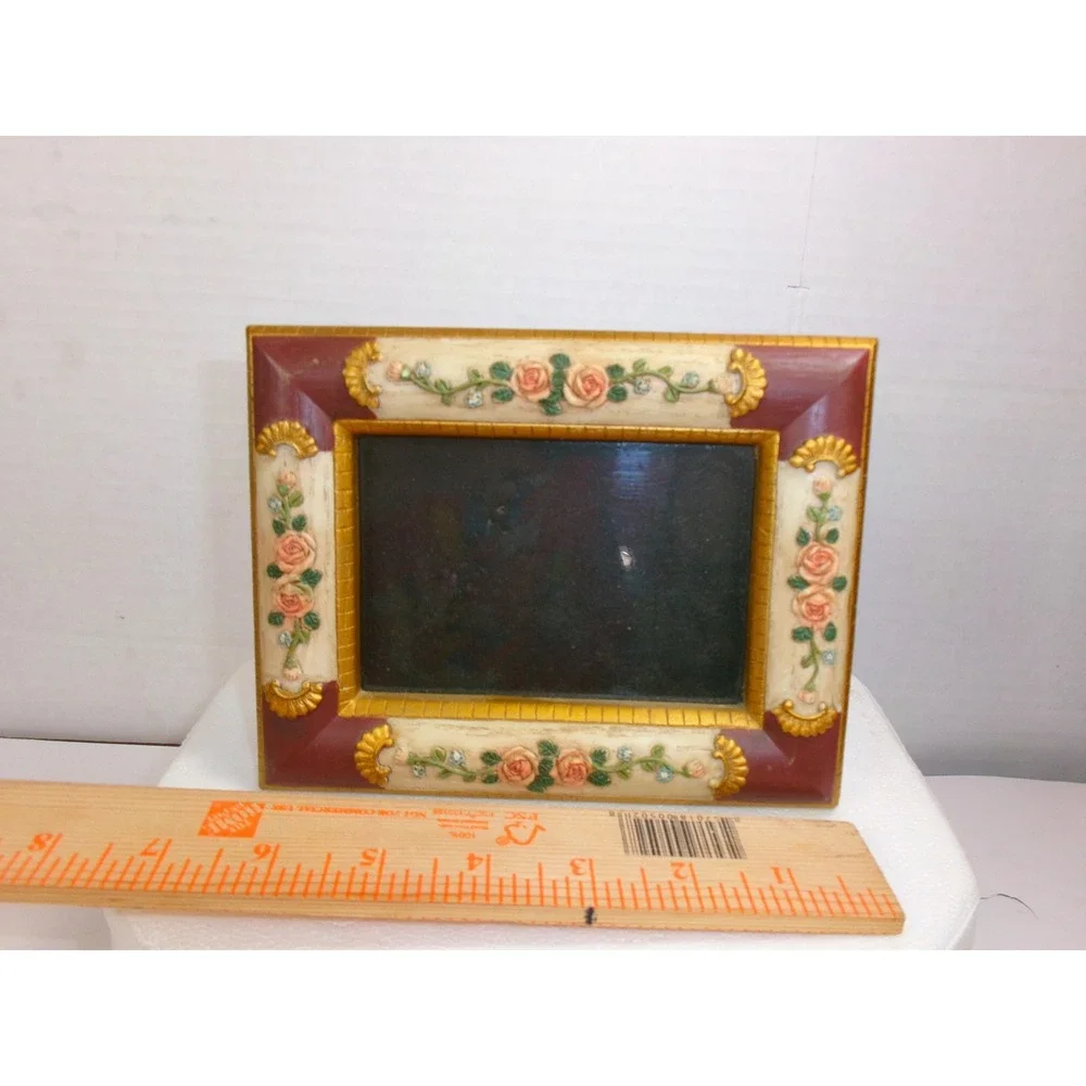 Vintage Rose Floral Picture Frame 4x6 Ornate Resin Tabletop Victorian Style Chic